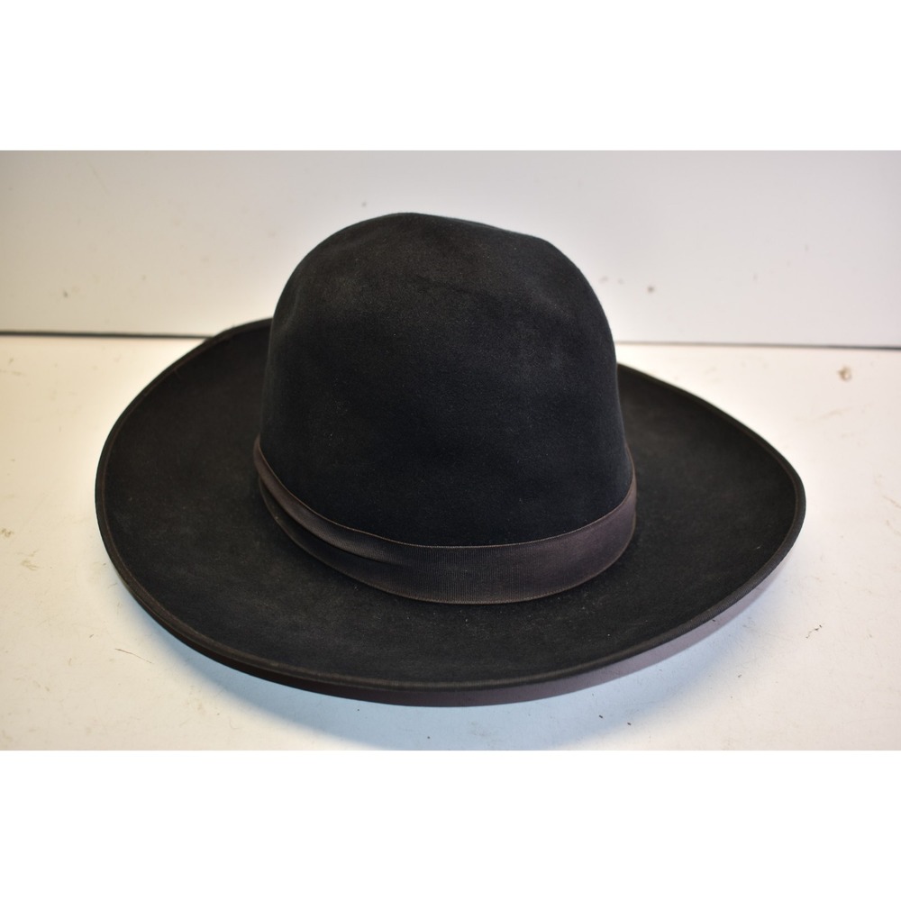 Borsalino‎ Borsa 318B Felt Fedora Hat Black Mens Size 7 Wide Brim Ribbon Band